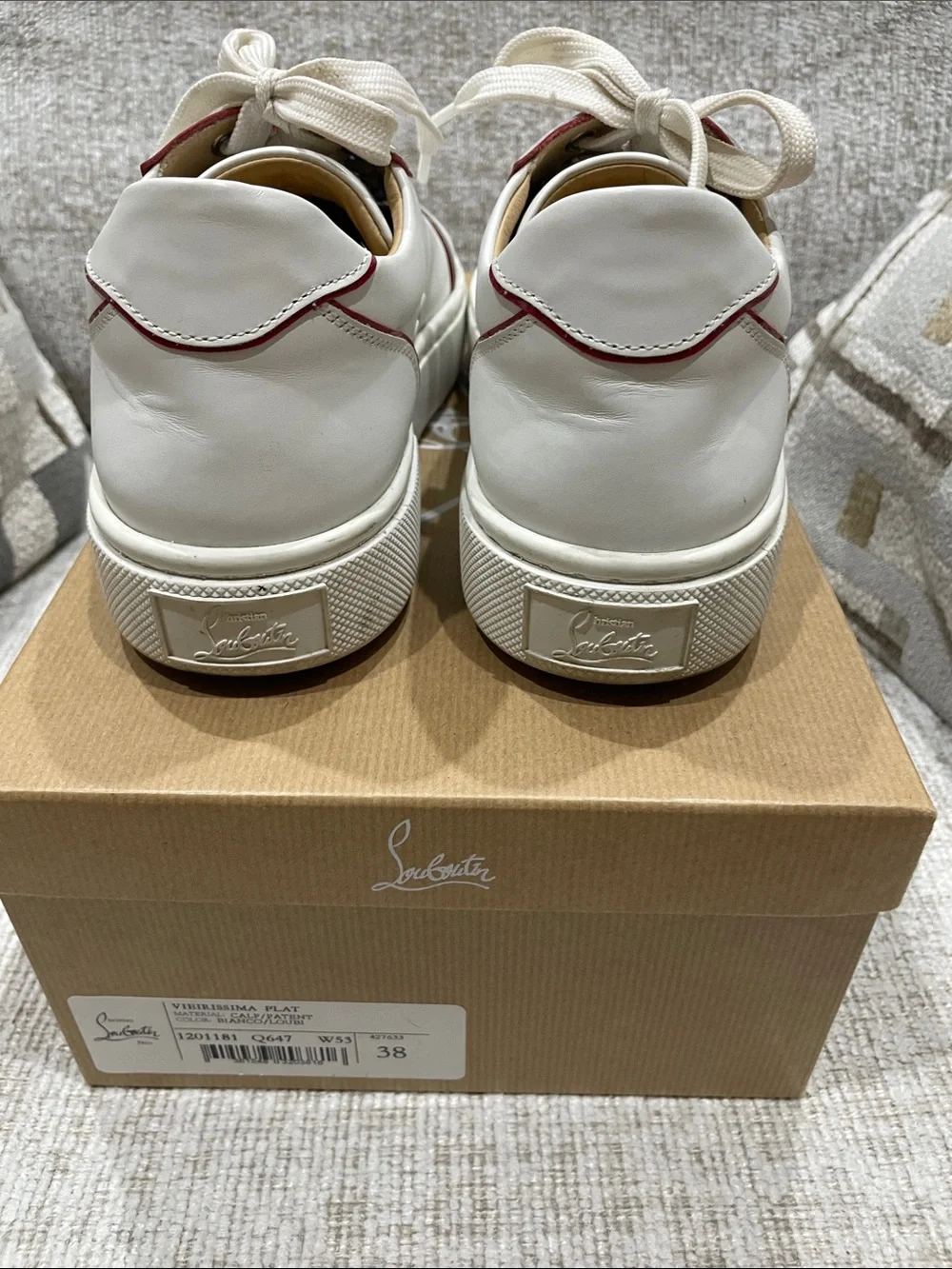 Christian Louboutin White Leather Low-Top Sneakers with Red Piping